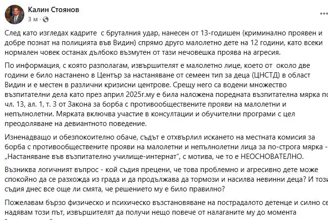 Калин Стоянов изригна след зверството във Видин: Кой съдия прецени, че това проблемно и агресивно дете може...