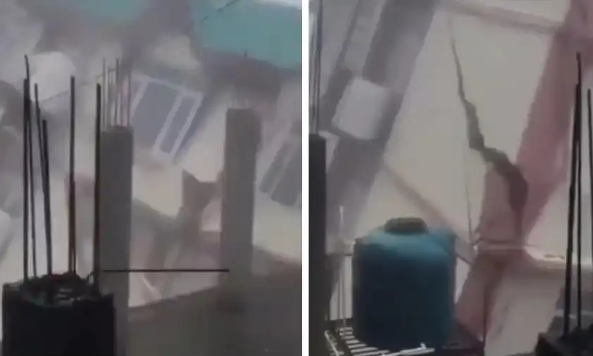 Видео показва как свлачище срути пететажна жилищна сграда