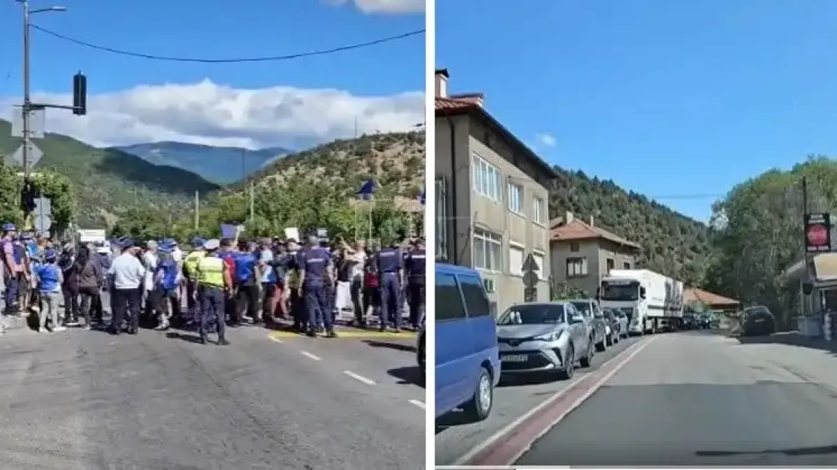 Протест и блокада на Е-79 при Кресна, колоната от автомобили е километрична Видео