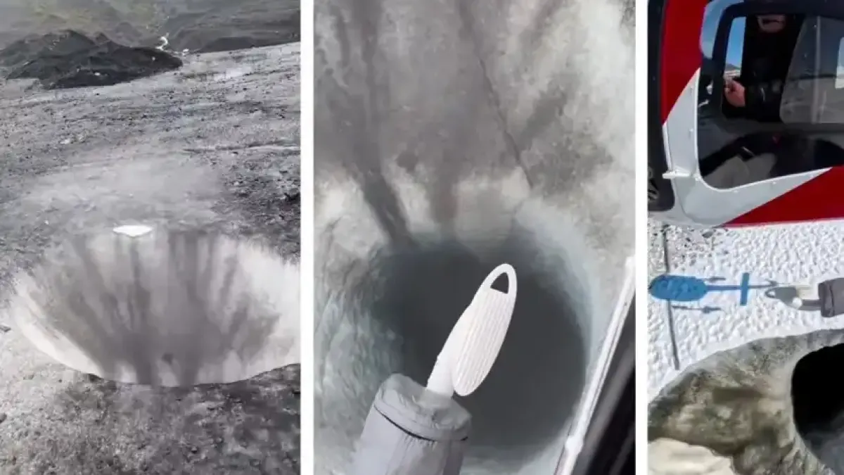 Вижте какви дълбоки дупки има в топящите се ледници Видео
