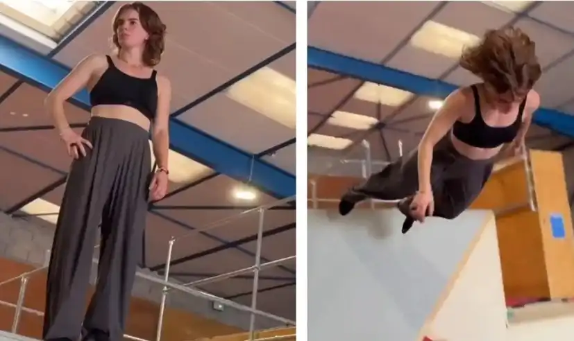 Каскадьорка показва удивителни умения Видео