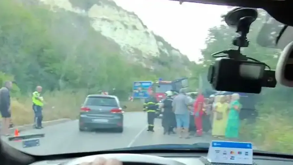 Автобус с туристи се обърна до Кранево Видео