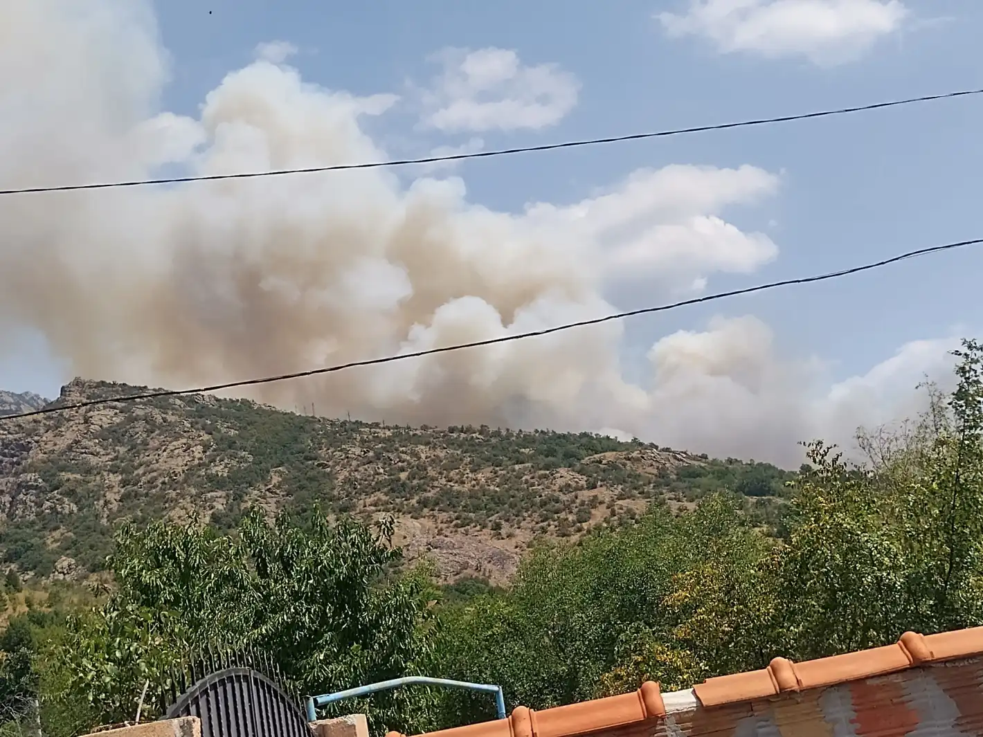 Огромен пожар във вилна зона край Сливен Видео