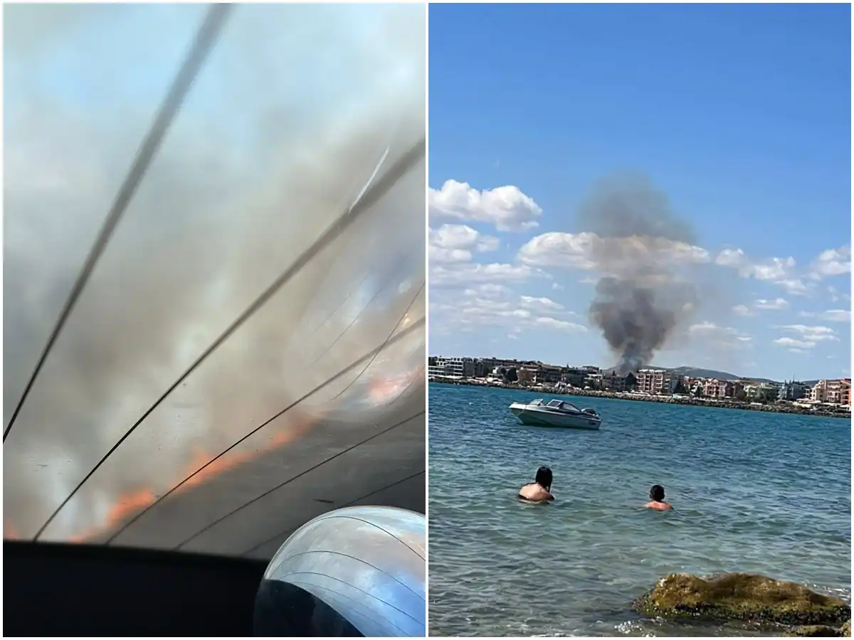 Извънредно: Голям пожар пламна до аквапарка в Несебър Видео