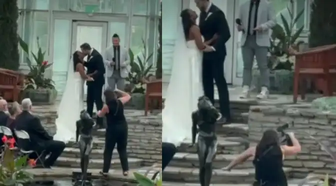 Фотографка падна във фонтан на сватба, но продължи да снима и смая всички Видео