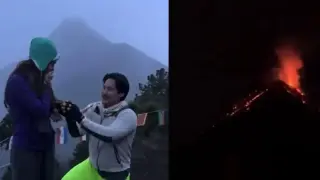 Мъж предложи брак на приятелката си до вулкан и... той изригна Видео