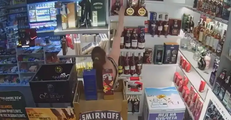 Хванаха млада дама да гепи уиски от магазин ВИДЕО