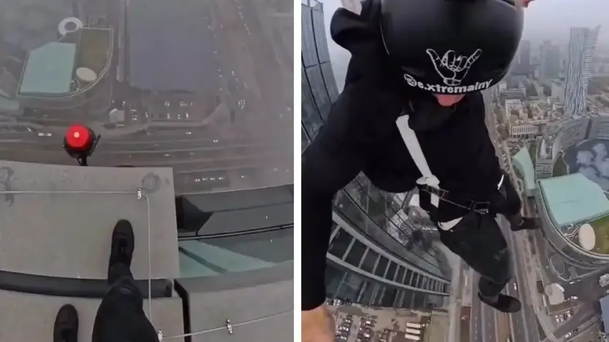 Парашутист скочи от най-високия небостъргач в Европа Видео