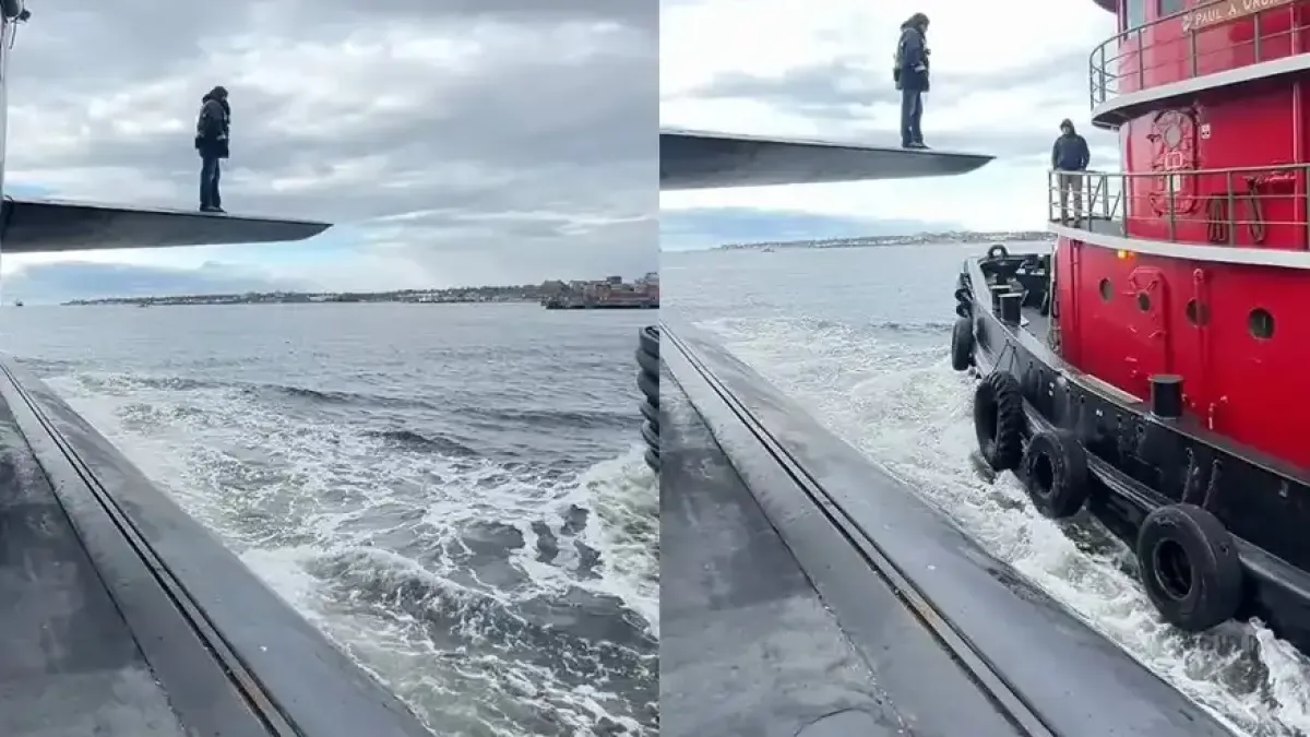 Удивително: Мъж премина крачейки от подводница на друг кораб в открито море Видео