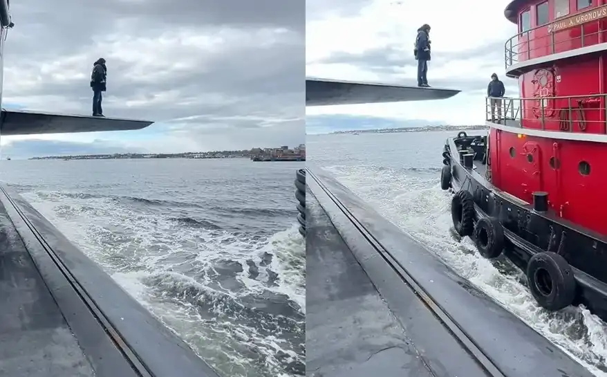 Удивително: Мъж премина крачейки от подводница на друг кораб в открито море Видео