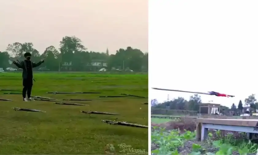 Удивително: Млад мъж управлява летящи мечове Видео