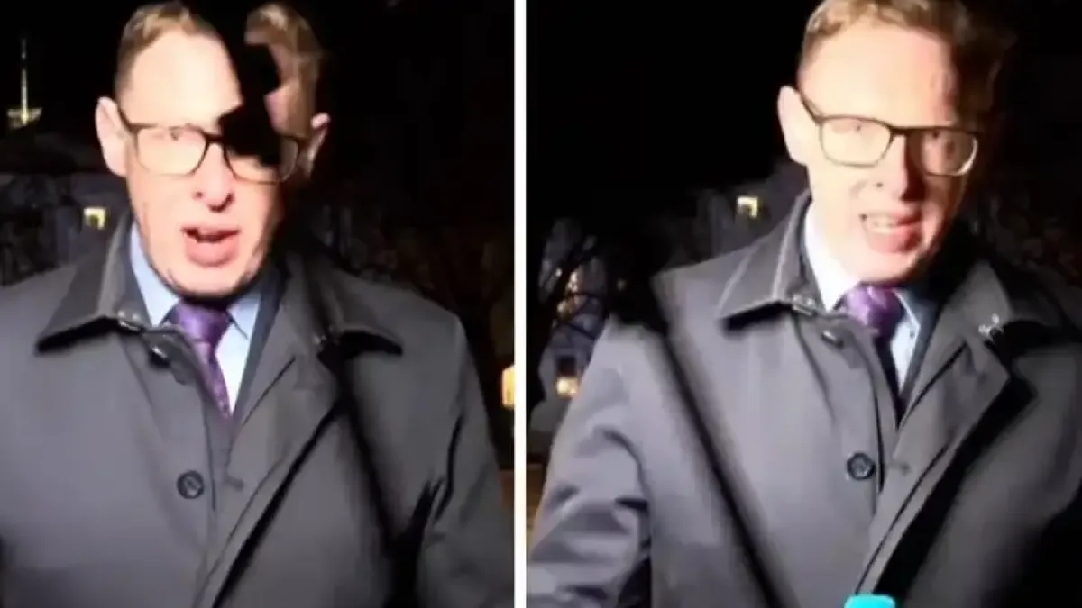 Видео запечата как журналист хвана падащо оборудване в предаване на живо