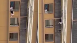 Любовница се спусна от 10-ия етаж по фасадата, бягайки от завърналата се съпруга Видео