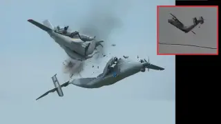 Руският Ан-22 се разпаднал във въздуха: появи се видео на падането на огромния самолет