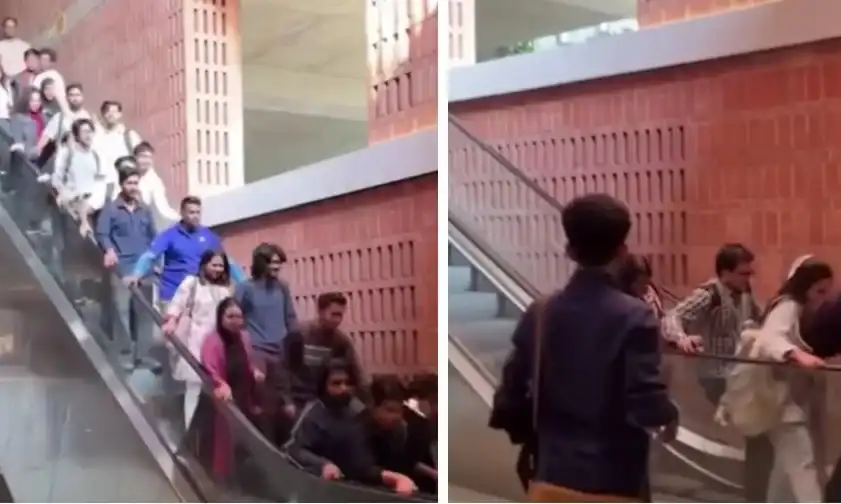 Ескалатор с много хора внезапно ускори ход, ето какво се случи Видео