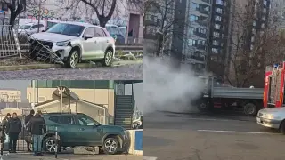 Катастрофи в София: Джипове пометоха ограждения и саксии, камион се запали Видео