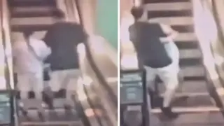Видео запечата куриозен момент с двойка на ескалатор