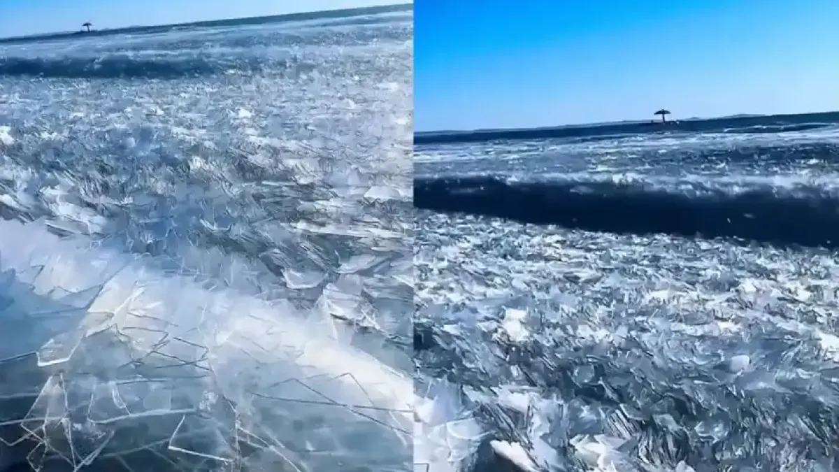 Невероятно красиво: Ледени вълни се появиха в езеро Видео