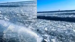 Невероятно красиво: Ледени вълни се появиха в езеро Видео
