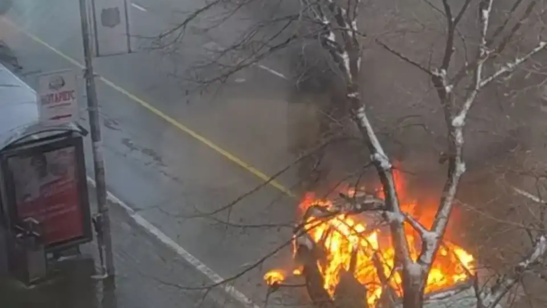 Кола пламна като факла на метри от спирка във Варна Видео