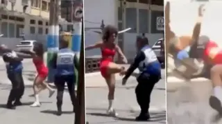 Жена се сби с двама полицаи на улицата