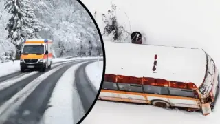 Автобус се преобърна до Сливен, има пострадал пътник