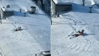 Мъж си спретна снежно спа на покрива на пететажна сграда