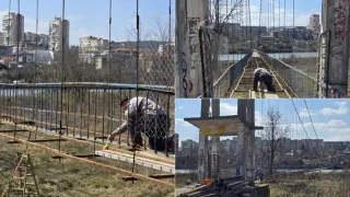 Отнесен от вихъра: Ремонтират пешеходния въжен мост над река Арда