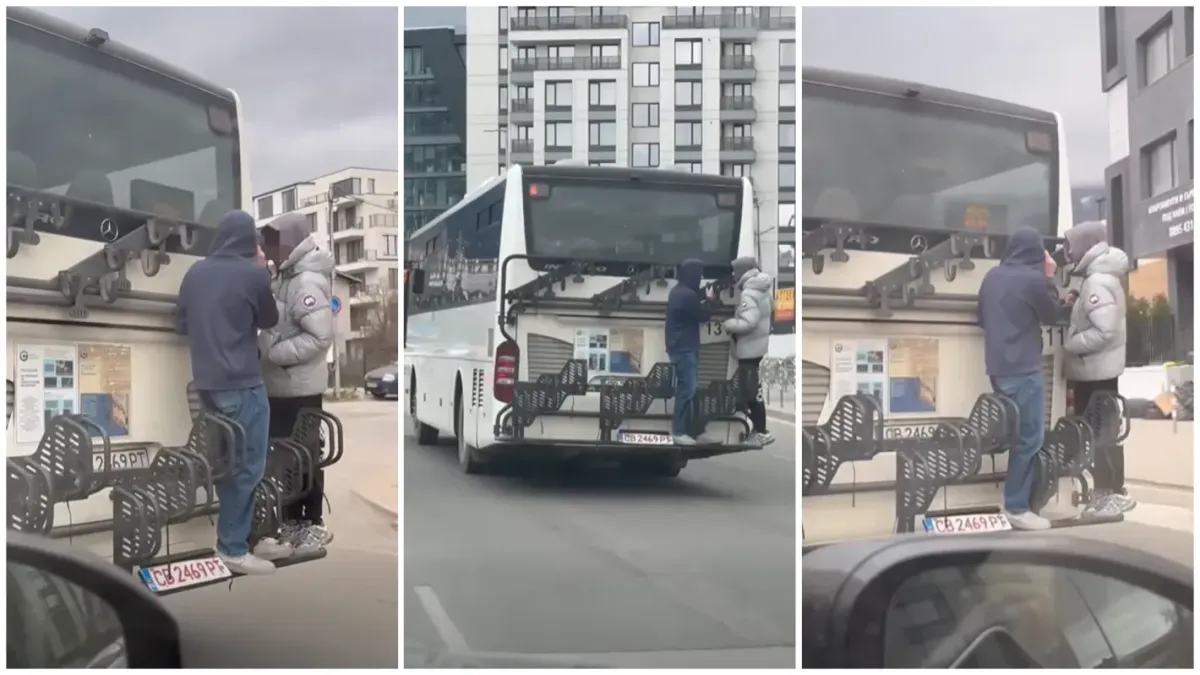 Младежи се возят на гърба на автобус в София