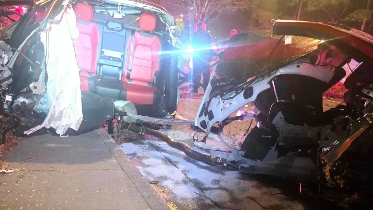 Porsche бе разполовено на две след сблъсък с дърво