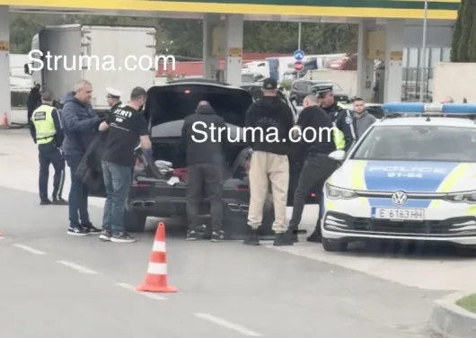 Зрелищен арест на бензиностанция в Сандански, спецполицаи обградиха черен "Мерцедес"