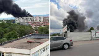 Небето над София почерня, голям пожар в изоставен склад в района на "Балкан Стар" Обновена