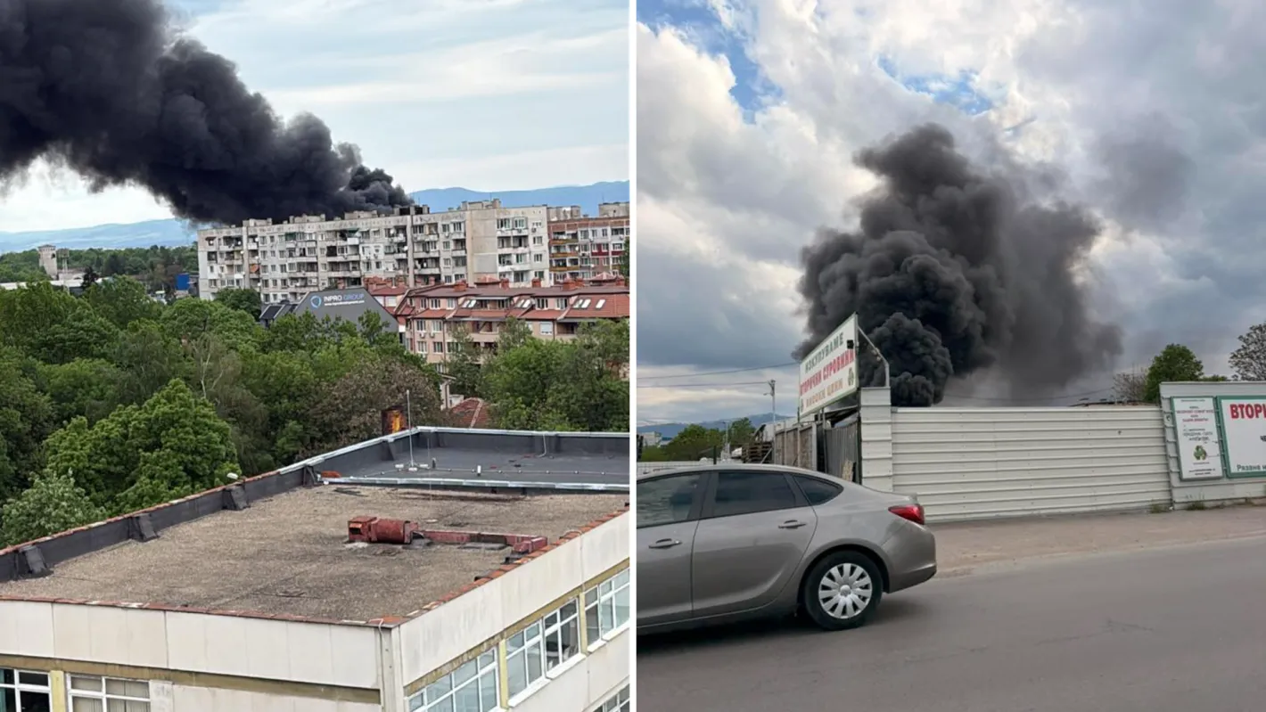 Небето над София почерня, голям пожар в изоставен склад в района на "Балкан Стар" Обновена