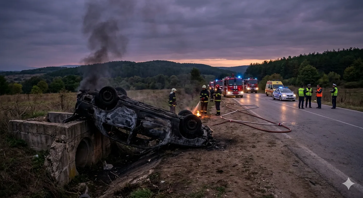 Шофьор загина в горящ автомобил след удар в бетонно съоръжение край Варна