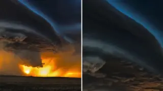 Заснеха буря на фона на залез слънце