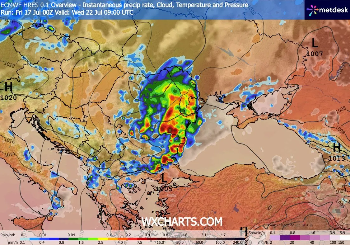 Meteo Balkans: Проливни дъждове и гръмотевични бури на Балканите на 21, 22, 23 и 24