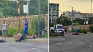 Пострадал моторист лежи на тротоара след удар до Конгресния център в Бургас