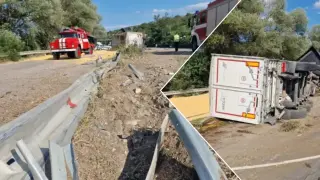 Тир се обърна на пътя между Враца и Мездра Снимки