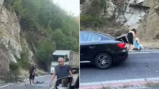 Скална маса се срути в Кресненското дефиле, удари кола с бременна жена