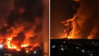 Голям огнен стълб и пожар в Киевска област след удар на руските сили тази нощ