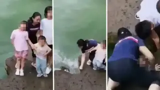 Секунди от ужас: дете пада във вода по време на семеен пикник Видео