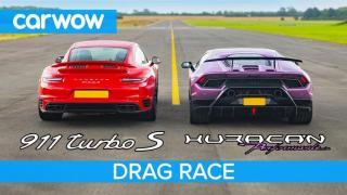 Зрелищна битка между Porsche 911 Turbo S и Lamborghini Huracan Performante ВИДЕО