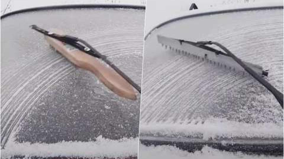 ВИДЕО показа как не трябва да чистите леда от предното стъкло на колата 