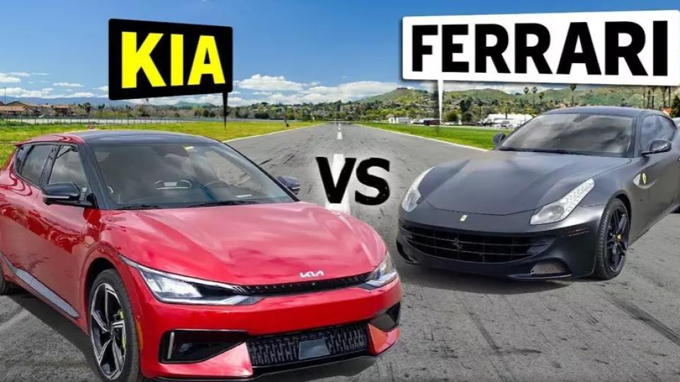 Електрическа Kia EV6 GT предизвика на двубой суперавтомобила Ferrari FF ВИДЕО