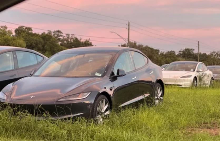 Откриха стотици чисто нови коли Tesla, паркирани в поле СНИМКИ