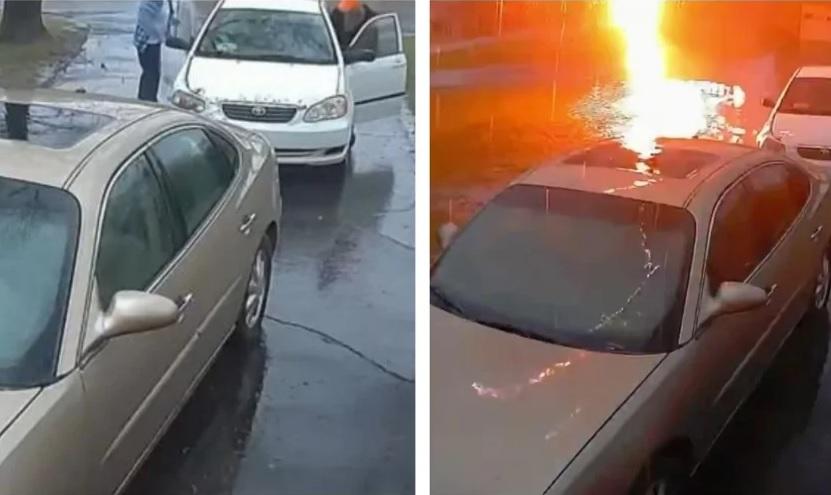 Подборка от зрелищни ВИДЕА: Вижте как мълния падна до кола с хора в нея