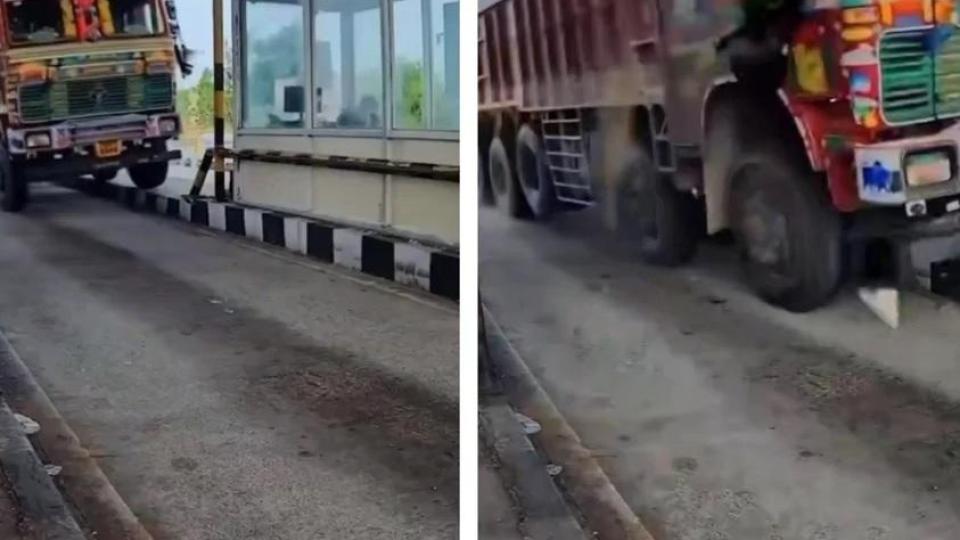 Подборка от зрелищни Видеа: Шофьор на тир помете пункт за плащане на пътни такси