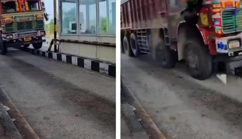 Подборка от зрелищни Видеа: Шофьор на тир помете пункт за плащане на пътни такси