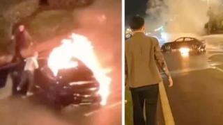 Ужасяващ инцидент с пламнал електрически автомобил Видео 18+