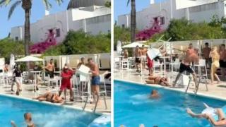 Туристи се млатиха като в кеча на басейн в Ибиса Видео